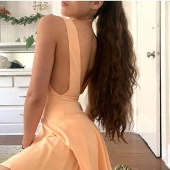 NEW American Apparel Peach Orange Y2k Skater Mini Fit Flare Dress S Indie Sexy - Picture 1 of 16